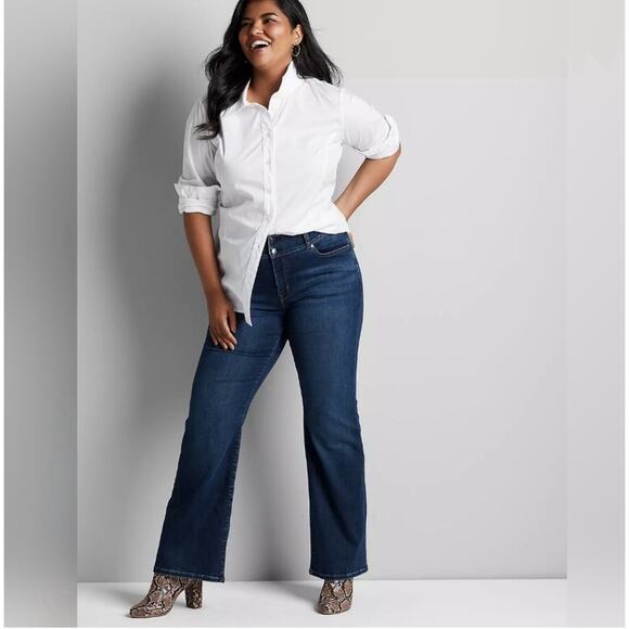 Lane Bryant Jeans Flex Magic Waistband Curvy Fit High Rise Boot Dark Wash 14 S - Picture 1 of 12